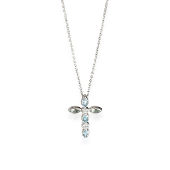 My Story The Dana Diamond & Blue Topaz Cross Pendant in 14K White Gold .09 Ctw. - Picture 1 of 2